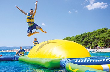 Inflatable water park on the sea